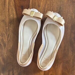 Mel by Melissa Ballet Flats - Neutral with Gold Bow Accent